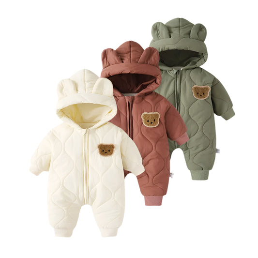 Winter Baby Romper – Warm Cartoon Bear Jumpsuit for Boys and Girls